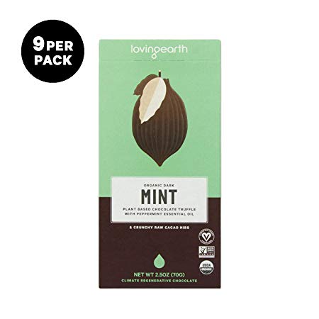 Loving Earth Paleo-Friendly Vegan & Milkless Gluten Free Chocolate Bar (Dark Mint, 2.5 oz. (9 Pack))