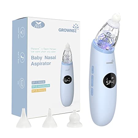 Baby Nasal Aspirator | Baby Nose Sucker | Baby Nose Cleaner, Automatic Booger Sucker for Baby, Rechargeable, with Pause & Music & Light Function（Blue）