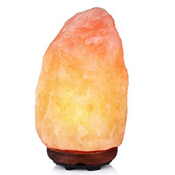 Boomile Himalayan Natural Salt Lamp, Hand Carved Rocks Crystal Salt Lamp with Wood Base, Bulb, Dimmable Switch for Decoration, Lighting, Purification(about 9 inch, 4.4-6.6lb)