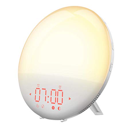 PICTEK Wake-Up Light Alarm Clock with Sunrise Simulation, Night Light Lamp, 20 Brightness, Dual Alarm with FM Radio, Touch to Snooze, 6 Natural Sound, Bedside Digital Alarm Clock, Gift for Kid Mother