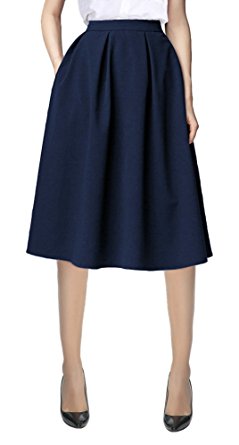 Urban CoCo Women's Flared A Line Pocket Skirt High Waist Pleated Midi Skirt