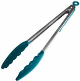 StarPack Premium Silicone Kitchen Tongs 12-Inch Non-Stick Friendly Bonus 101 Cooking Tips Teal Blue