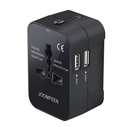 Travel Adapter, JOOMFEEN Worldwide All in One Universal Power Converters Wall AC Power Plug Adapter Power Plug Wall Charger with Dual USB Charging Ports for USA EU UK AUS Cell phone laptop (Black)