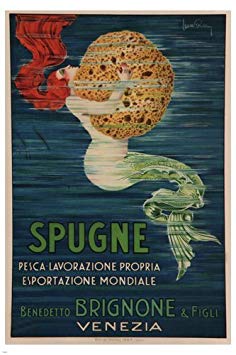 MERMAID grabbing SPONGE vintage ad poster L Buttin Italy 1920 24X36 HOT new by HSE