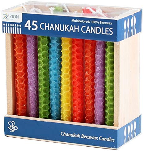Zion Judaica Multicolored Beeswax Candles for Hanukkah or Any Other Use