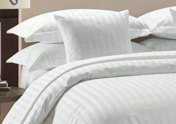 KP Linen New Brand Quality Hotel 550 Thread Count 100% Egyptian Cotton Full Size 4pc Sheet Set With 10 Inch Deep Pocket, White Stripe