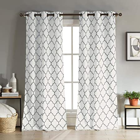 Duck River Textiles - Mason Geometric Linen Textured Grommet Top Window Curtains for Living Room & Bedroom - Assorted Colors - Set of 2 Panels (38 X 112 Inch - Gray)