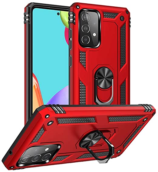 Samsung Galaxy A52 5G Case, Galaxy A52 5G Case, Yiakeng Military Grade Protective Cases with Ring for Samsung Galaxy A52 5G (Samsung Galaxy A52 5G Case Red)