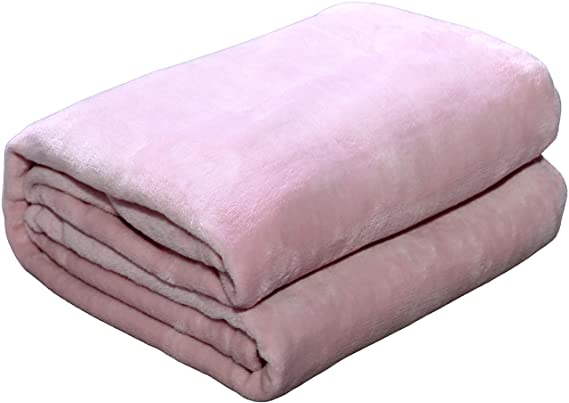 Adore Home Flannel Fleece Blanket Ultra Soft Cosy Plush Throw For Bed Sofa Snuggly, Blush Pink, 100x150cm