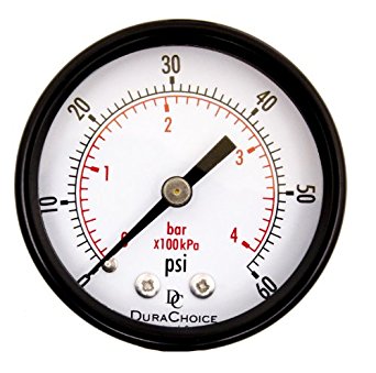 DuraChoice 2" Dial Utility Pressure Gauge for Air Compressor Water Oil Gas, 1/4" NPT Center Back Mount, Black Steel Case, 0-60 PSI