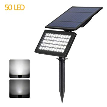 T-SUN Solar Spotlights Flood Lights Outdoor, 50 LED 2 Modes Solar Wall Lights, Adjustable & Auto ON/Off Security Lighting for Yard, Garden, Driveway (6000K-White)