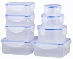 16 Piece Plastic Food Storage Containers Set, Clear Lids