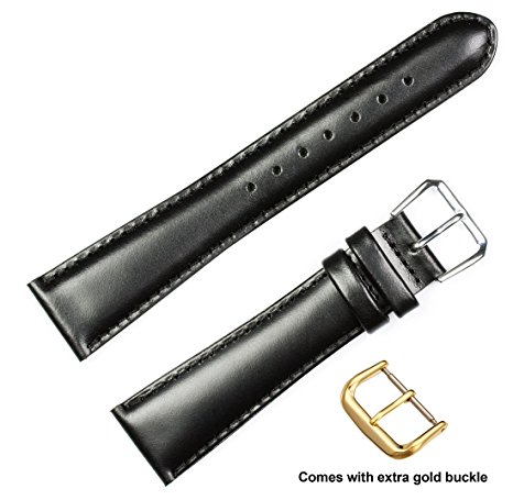 deBeer brand Coach Leather Watch Band (Silver & Gold Buckle) - Black 20mm