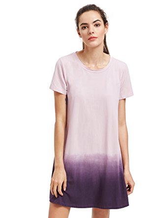 ROMWE Women's Tunic Swing T-Shirt Dress Short Sleeve Tie Dye Ombre Dress