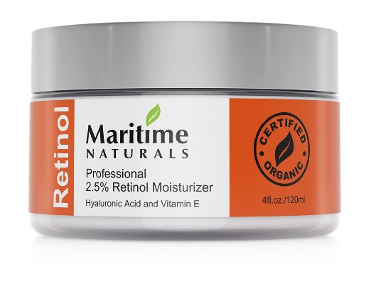 120ml Retinol Cream Moisturizer  Hyaluronic Acid  Vitamin E- Professional Grade Retinol-Shea Butter-Vegan- Natural Skin Care by Maritime Naturals