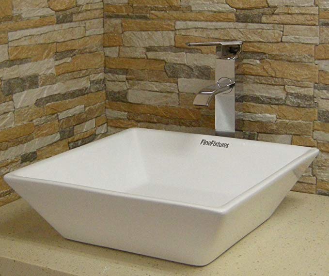 Fine Fixtures Square Vitreous-China White Vessel Sink