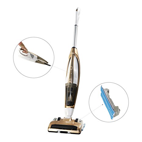 EVERTOP 3-in-1, 3 1 Lift-Away Cordless Rechargeable Powerful Suction Upright Vacuum Cleaner-Sweeping,Vacuuming, Mopping with Water Tank, Taken-out Handheld Vacuuming. Gold Color