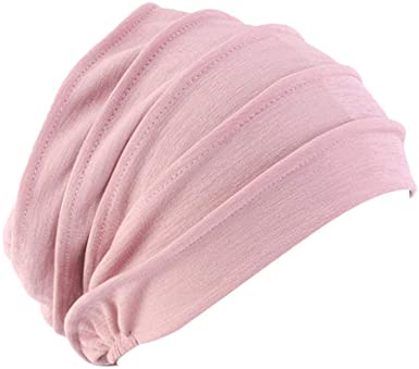 LUOEM Women Cotton Sleep Beanie Cap Chemo Turban Headwear Cancer Head Bonnet Women Head coverings (Pink)