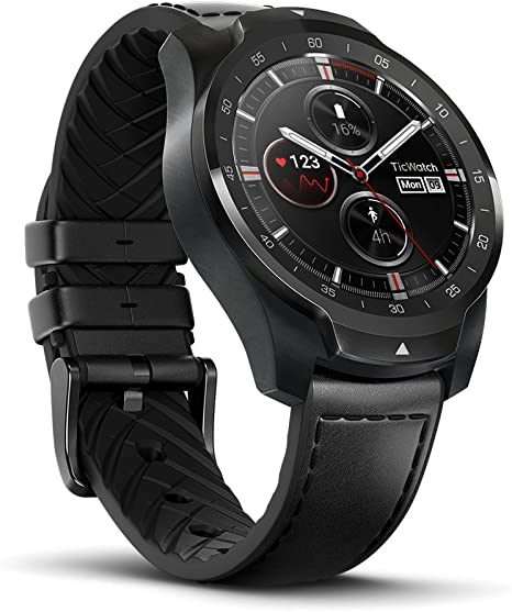 Ticwatch Pro Premium Smartwatch with Layered Display for Long Battery Life, NFC Payment and GPS Build-in, Wear OS by Google, Compatible with iOS and Android, Black (Renewed)