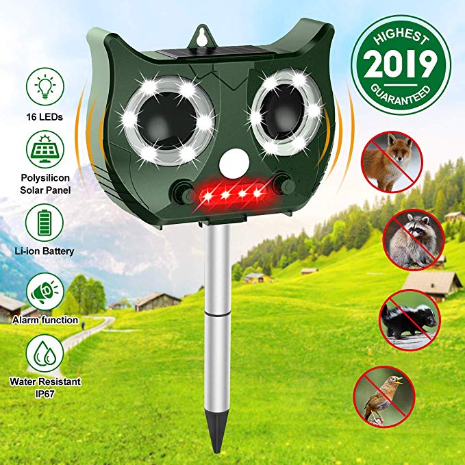 Solar Cat Repellent,OUTERDO Ultrasonic IP67 Waterproof Animal Repeller Garden Flashing Light pest repeller,Motion Sensor and Rechargeable-USB/Solar Battery Pet Deterrent for Yard/Lawn/Garden/Farm