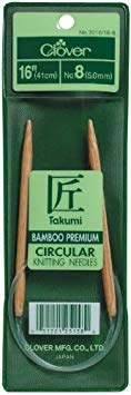 Clover Takumi Bamboo Circular 16-Inch Knitting Needles, Size 11