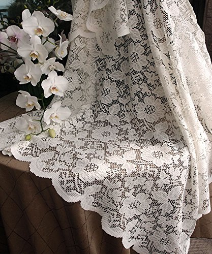 AK-Trading Floral Lace Crochet Tablecloth Overlay Table Cover (54-Inch Square, Ivory)