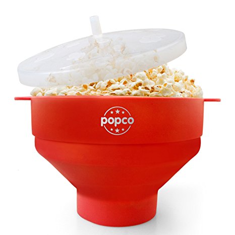 The Original POPCO Silicone Microwave Popcorn Popper with Handles BPA free (Red)