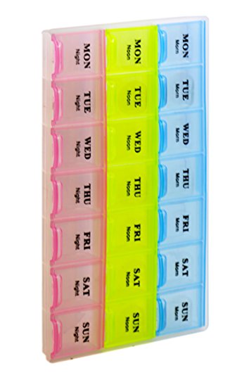 Pill Organizer Box with Snap Lids| 7-day AM/PM Compartments for Pills, Vitamins.