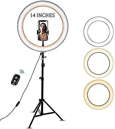 14" Ring Light with Tripod Stand and Cell Phone Holder with Dimmable LED Ring Light for Photography, Makeup and YouTube Video.Selfie Ring Light with 3 Light Modes Compatible with iPhone/Android. (14)