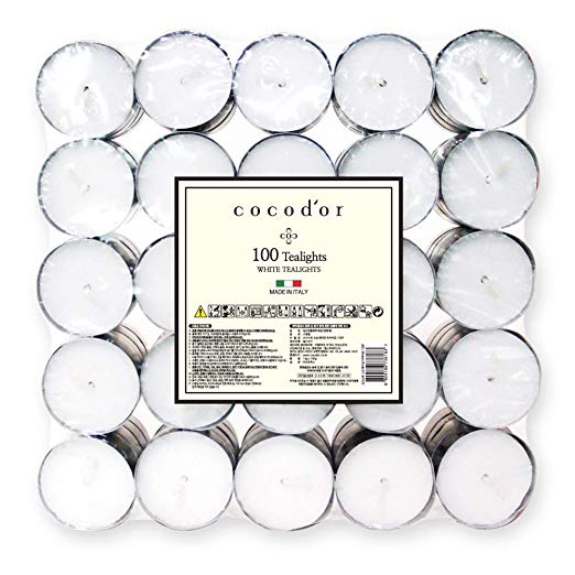 Cocod'or Unscented Tealight Candles 100 Pack, 5-8 Hour Extended Burn Time, Made in Italy