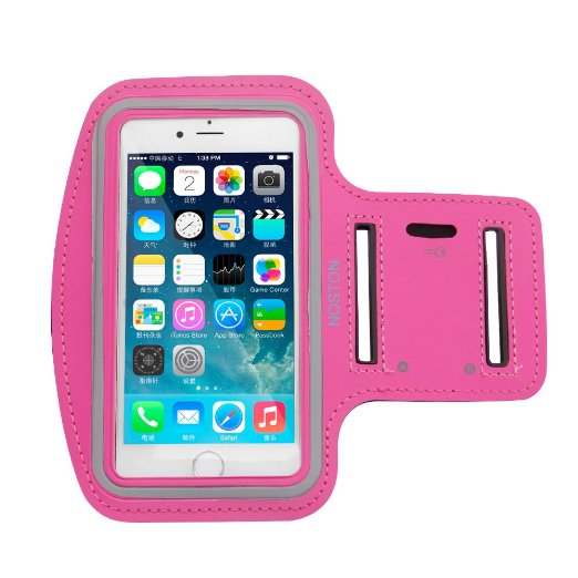 Sports Armband with Key Holder, NOSTON Premium Running Waterproof Arm Band for iPhone 6/6S Plus,5,5S,5C,iPods, Galaxy S6/S7 edge (Pink, 5.5)
