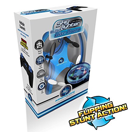 Mindscope Sky Lighter Disc Drone Blue Light Up LED Glow Stunt Action Radio Control RC Technology