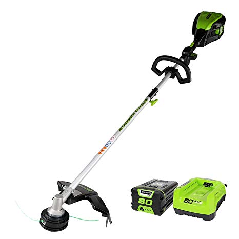 Greenworks GST80321Pro 80V 16-Inch Cordless String Trimmer (Attachment Capable), Green, 2Ah Battery Included