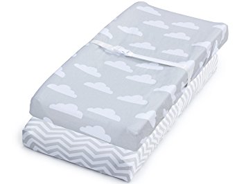 Waterproof Changing Pad Cover, 2 Pack Clouds/Chevron, Fitted Soft Jersey Cotton