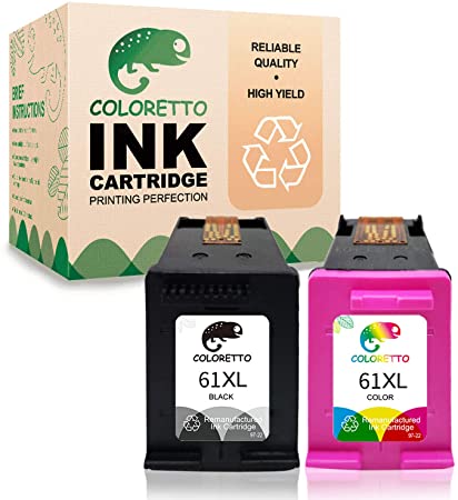 Coloretto Remanufactured Printer Ink Cartridge Replacement for HP 61 61XL 61 XL,Ink Level Display for HP Deskjet 1000 2546R 3051A, Envy 4500 450, Officejet 2620 2621（1 Black  1 Color）
