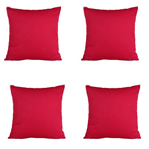 HomeChain Solid Color Cotton Decorative Pillowcase Cushion Cover Throw Pillow Case ,4-Piece(50 x 50 cm, Red)