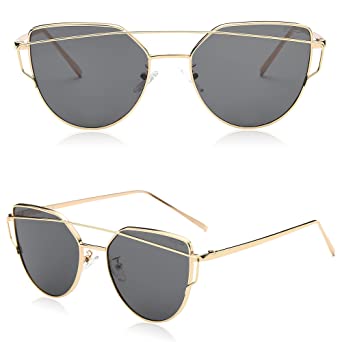 SOJOS Cat Eye Mirrored Flat Lenses Street Fashion Metal Frame Women Sunglasses SJ1001