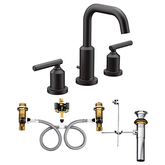 Moen T6142BL-9000 Gibson Two-Handle Widespread Bathroom Faucet with Valve, Matte Black