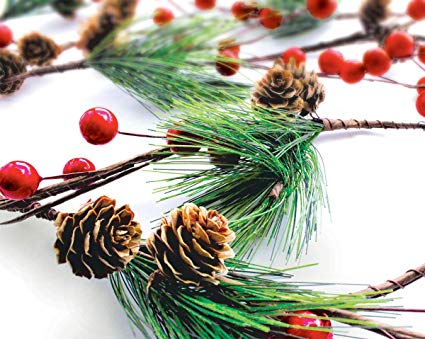 OLYPHAN Winter Garland Christmas Decoration of Red Berries, Pine Cones & Evergreen Pine Needle – Unlit Holiday Berry Décor for Home, Kitchen, Bar & Fireplace & Decorative Outdoor Greenery 6 Ft Long