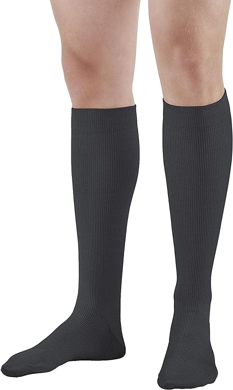 Ames Walker AW Style 111W Cotton 20-30 mmHg Firm Compression Knee High Socks Black Large Wide