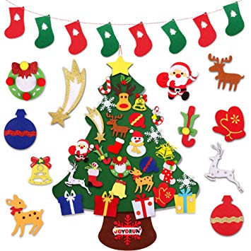 JOYORUN Felt Christmas Tree, 3.1 ft DIY Christmas Tree with 29 Pcs Ornaments Wall Decor for Kids Xmas Gifts Home Door Decoration with Banner