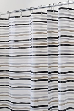 mDesign Stripes PEVA Shower Curtain, Mold and Mildew Resistant, Water Repellent - 72" x 72", Black/Gray