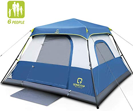 QOMOTOP Camping Tent, 4/6/8/10 Person 60 Seconds Set Up, Top Rainproof, 5 Ventilations, Sturdy Frame, Storage Bag, Seamless Gap, Electrical Cord Access Port, Gate Mat