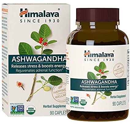 Himalaya Organic Ashwagandha for Stress-relief, Adrenaline Function and Energy Boost 90 Caplets, 3 Month Supply