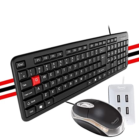 Quantum Wired USB Combo with Keyboard, Mouse and 4 Port USB-Hub (QHM7403,QHM222,QHM6633)