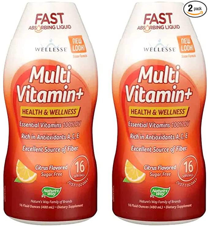 Wellesse Multivitamin Fast Absorbing, Complete B-Complex,Tangy New Citrus Flavor, 16-Fluid-Ounce (Pack of 2)