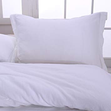 King Linens 100% Belgian Linen Pillow Shams Stone Washed Solid Color Basic(Queen,White)