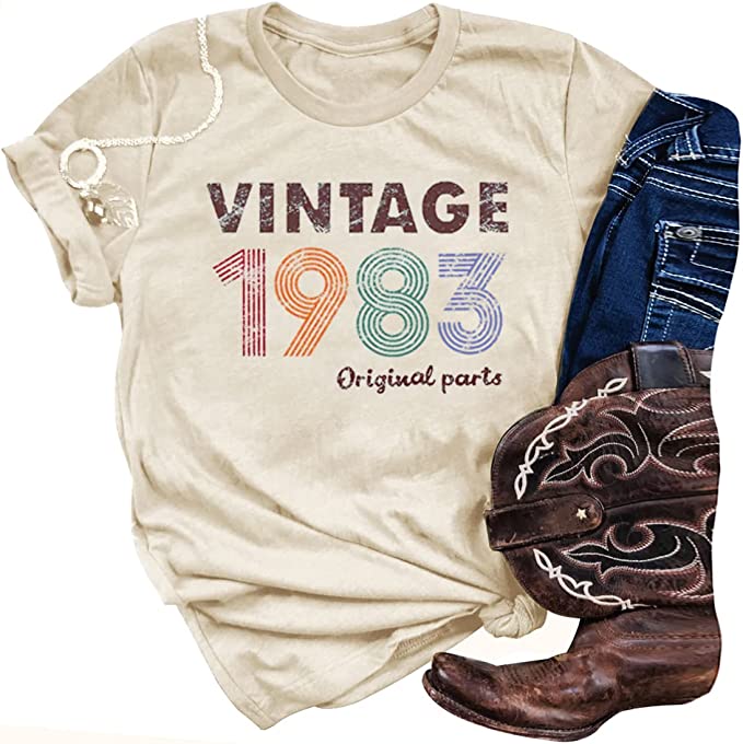 1983 Vintage Shirts for Women 40th Birthday Gifts T Shirts 1983 Original Parts Shirt Tops 40th Birthday Party Ideas Tops