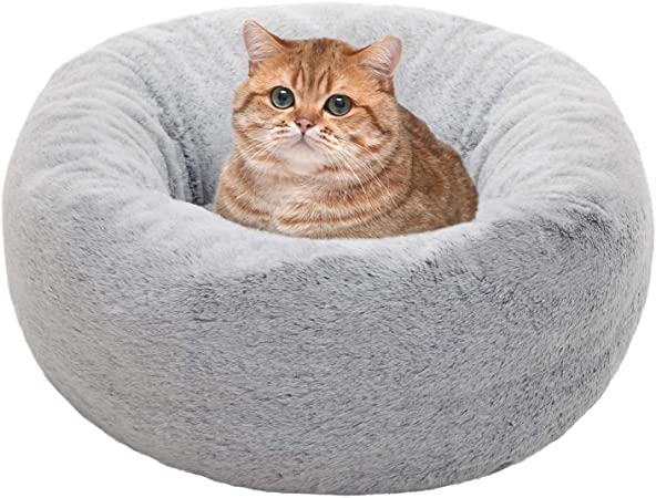 EXQ Home Cat Bed Cat Beds for Indoor Cats Marshmallow Cat Bed, 21 inch Grey Calming Bed for Cats or Small Dogs,Fluffy Cat Bed Puppy Bed Kitten Beds Anti-Slip & Water-Resistant Bottom