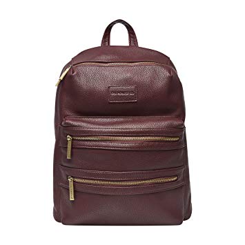 The Honest Company City Backpack, Mulberry | Sturdy Vegan Leather Backpack | Diaper Bag | Changing Pad with Zippered Pocket | Unisex Backpack | Stylish & Functional